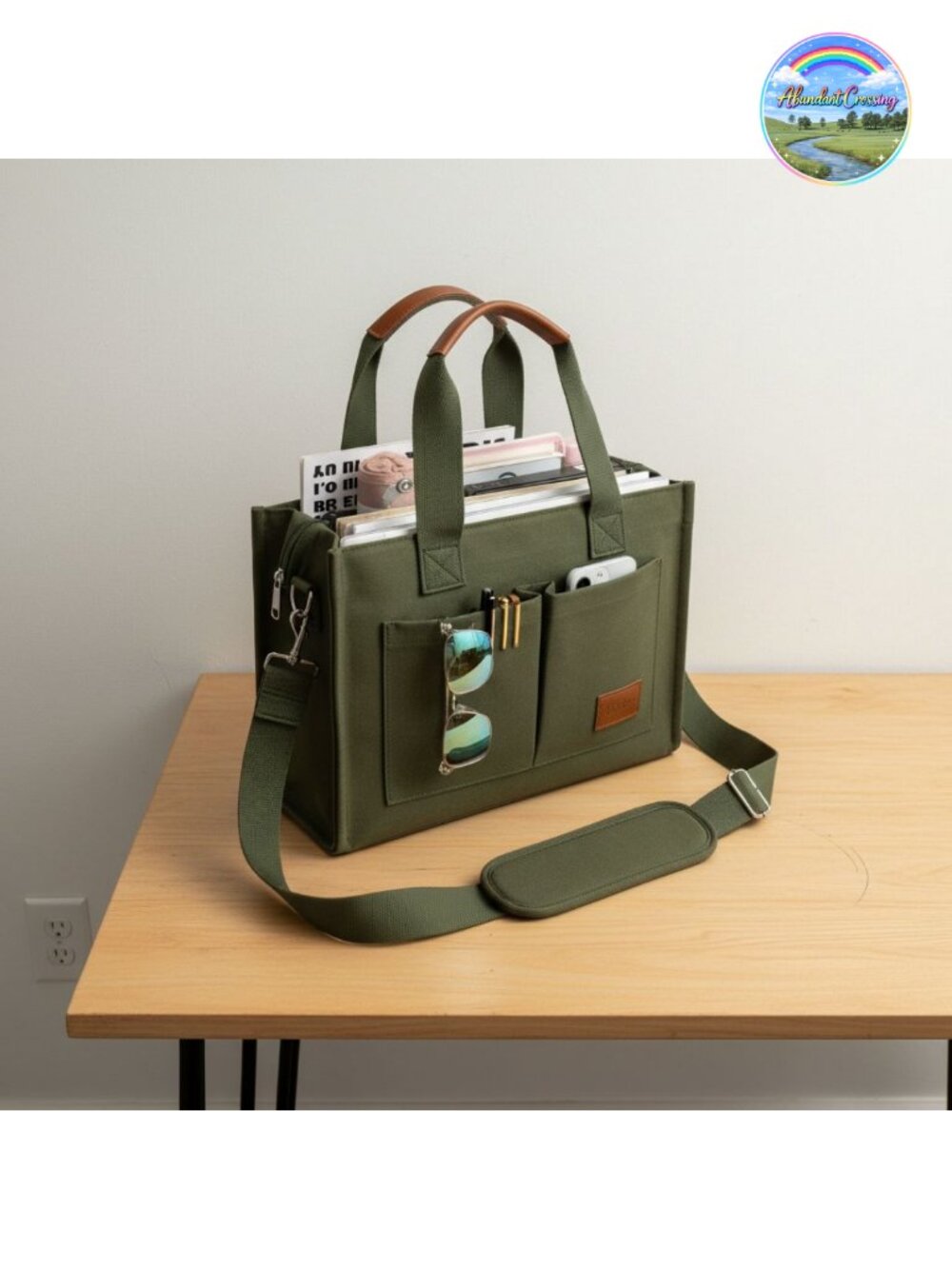 Large Canvas Tote Bag with Zipper Compartments Crossbody Work